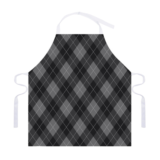Dark Grey Argyle Pattern Print Adjustable Apron