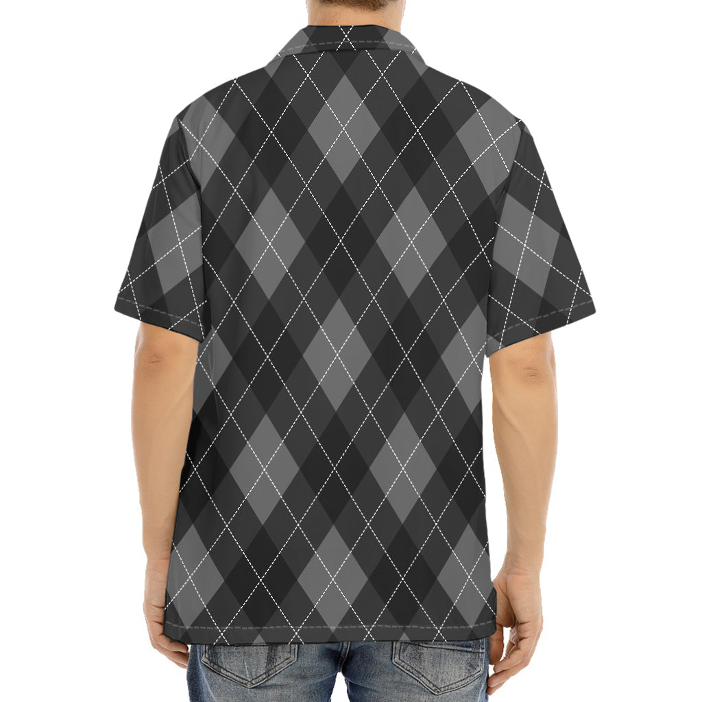 Dark Grey Argyle Pattern Print Aloha Shirt