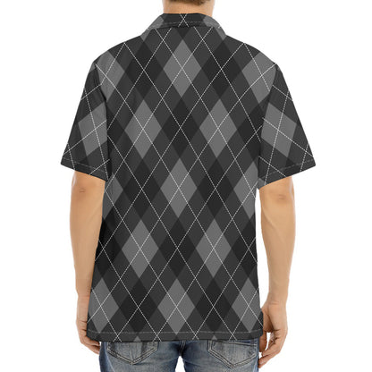Dark Grey Argyle Pattern Print Aloha Shirt