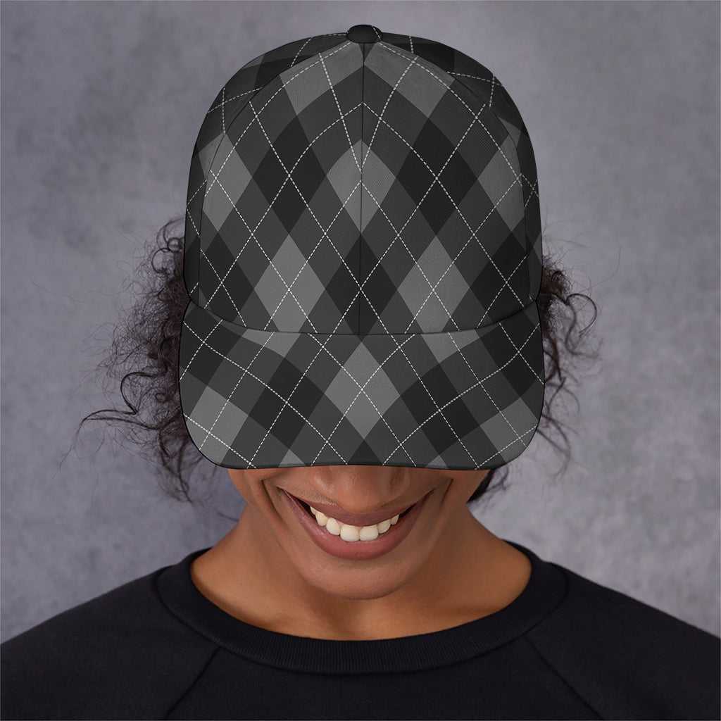 Dark Grey Argyle Pattern Print Baseball Cap