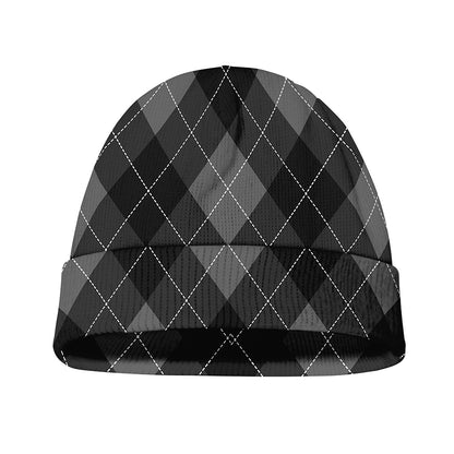 Dark Grey Argyle Pattern Print Beanie