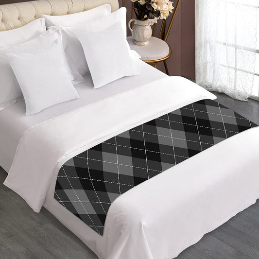 Dark Grey Argyle Pattern Print Bed Runner