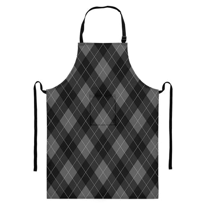 Dark Grey Argyle Pattern Print Bib Apron With Pocket