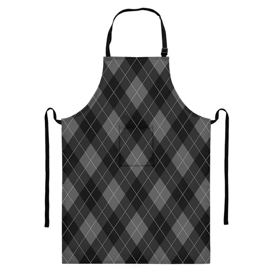 Dark Grey Argyle Pattern Print Bib Apron With Pocket
