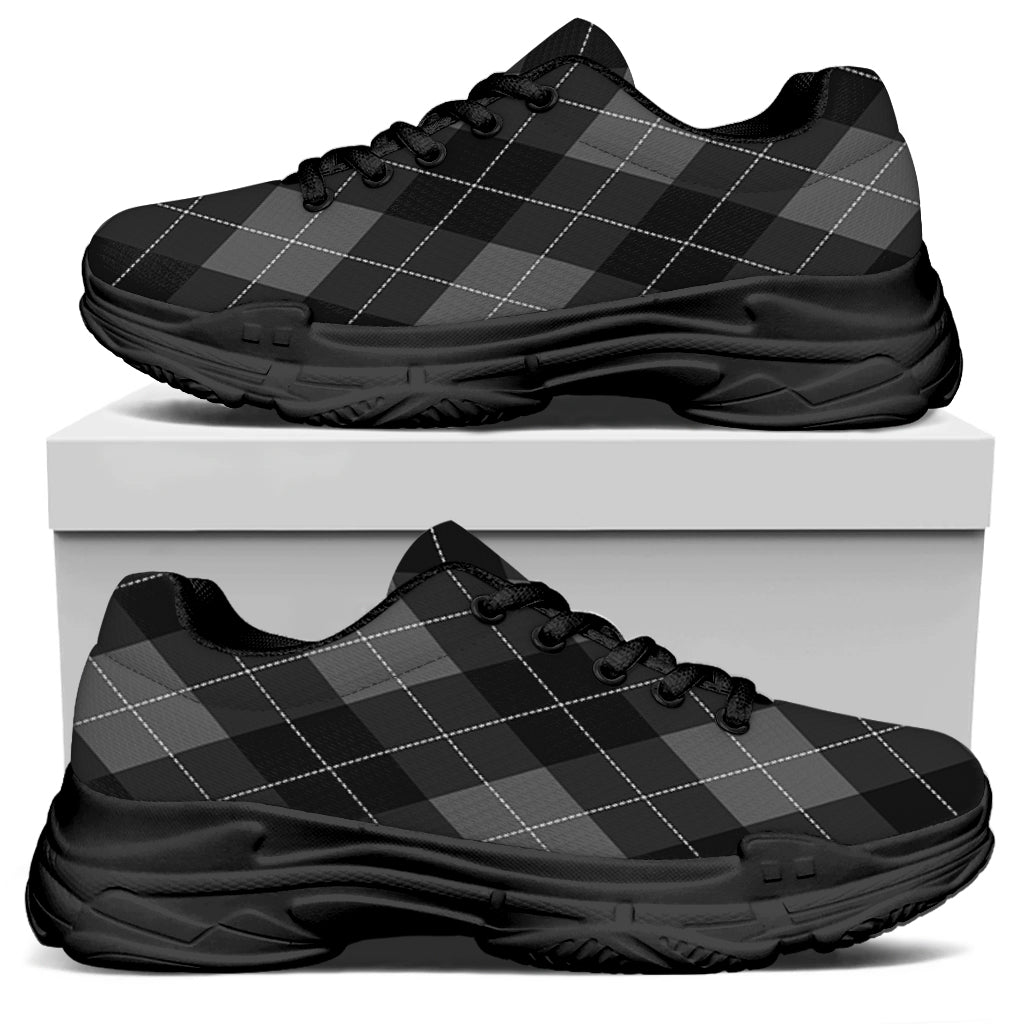 Dark Grey Argyle Pattern Print Black Chunky Shoes
