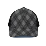 Dark Grey Argyle Pattern Print Black Mesh Trucker Cap