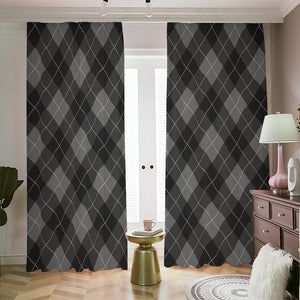 Dark Grey Argyle Pattern Print Blackout Pencil Pleat Curtains