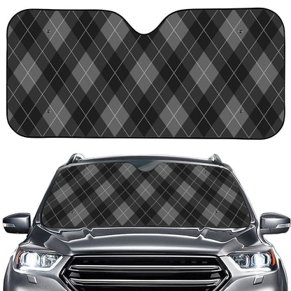 Dark Grey Argyle Pattern Print Car Windshield Sun Shade