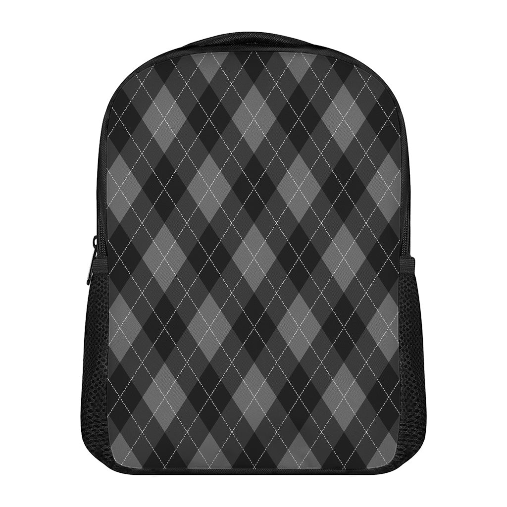 Dark Grey Argyle Pattern Print Casual Backpack