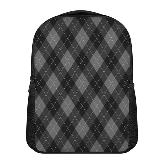 Dark Grey Argyle Pattern Print Casual Backpack