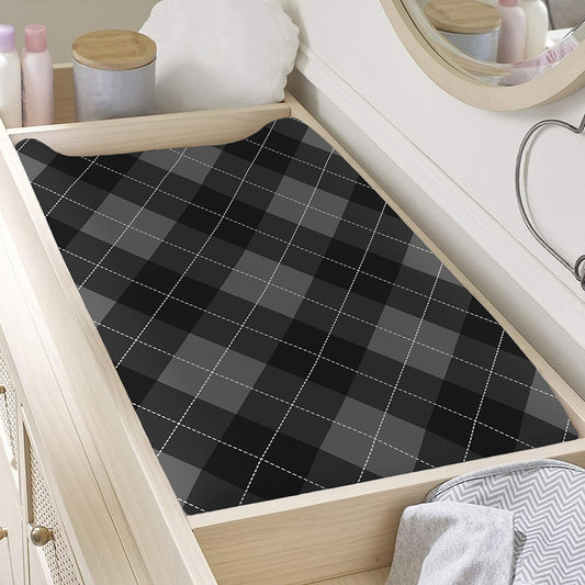 Dark Grey Argyle Pattern Print Changing Pad Cover