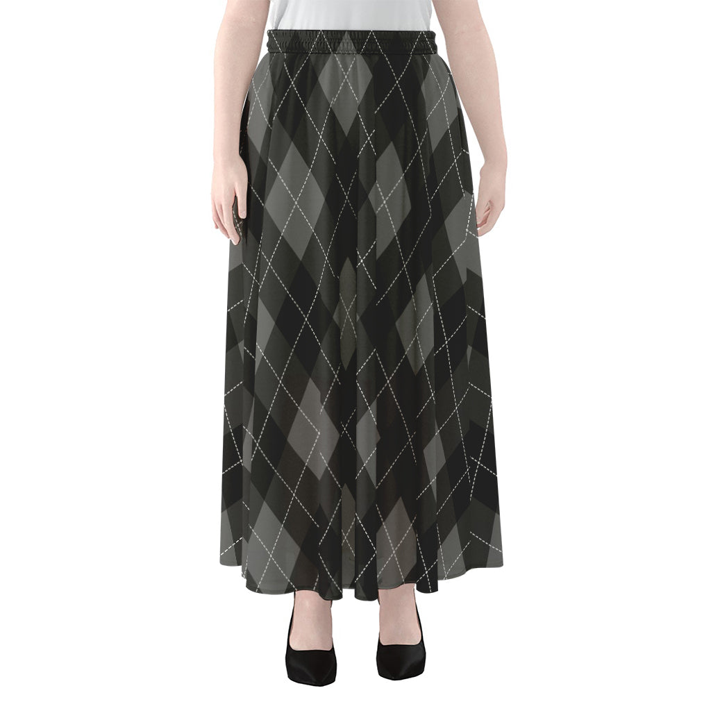 Dark Grey Argyle Pattern Print Chiffon Maxi Skirt