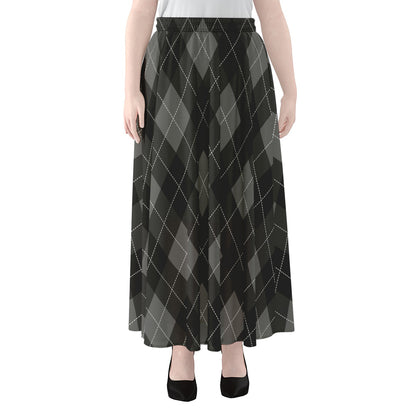 Dark Grey Argyle Pattern Print Chiffon Maxi Skirt