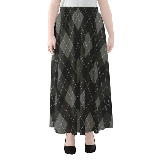 Dark Grey Argyle Pattern Print Chiffon Maxi Skirt