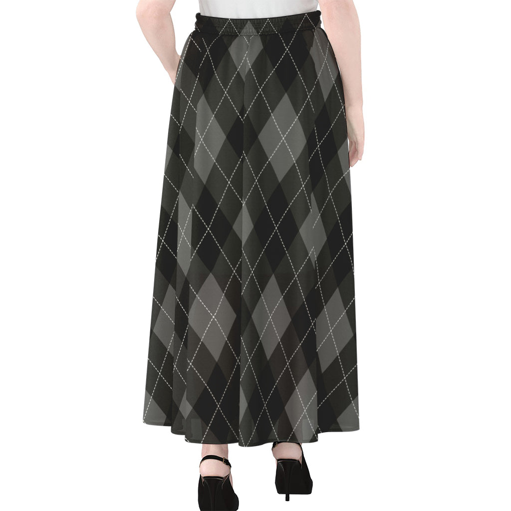 Dark Grey Argyle Pattern Print Chiffon Maxi Skirt