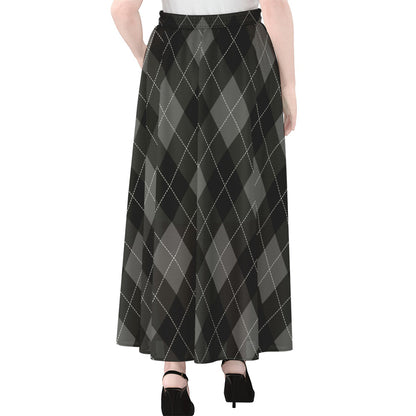 Dark Grey Argyle Pattern Print Chiffon Maxi Skirt
