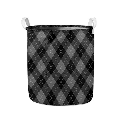 Dark Grey Argyle Pattern Print Collapsible Laundry Basket