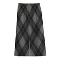 Dark Grey Argyle Pattern Print Cotton Front Slit Maxi Skirt