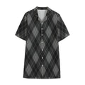 Dark Grey Argyle Pattern Print Cotton Hawaiian Shirt