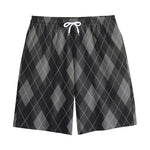 Dark Grey Argyle Pattern Print Cotton Shorts