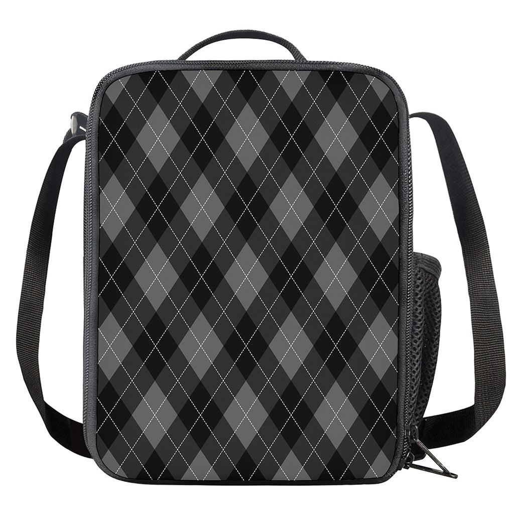 Dark Grey Argyle Pattern Print Crossbody Lunch Bag
