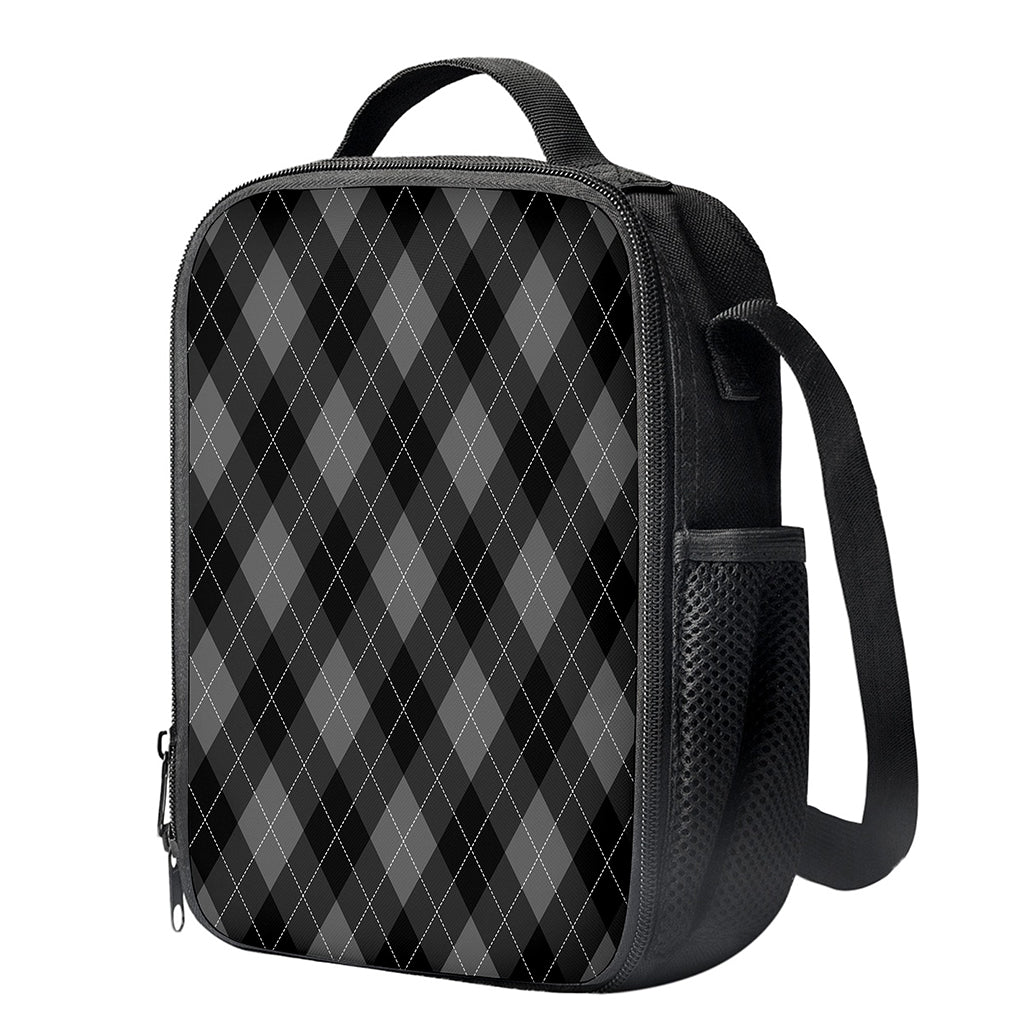 Dark Grey Argyle Pattern Print Crossbody Lunch Bag