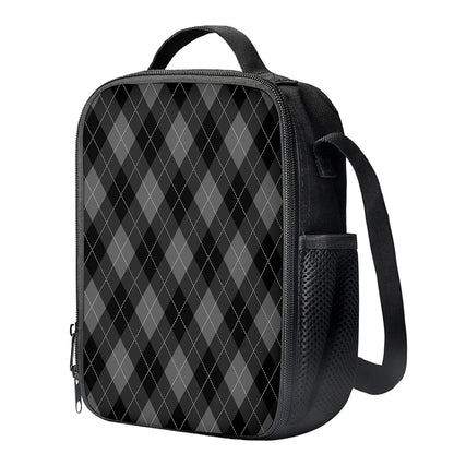 Dark Grey Argyle Pattern Print Crossbody Lunch Bag