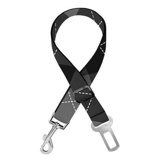 Dark Grey Argyle Pattern Print Dog Seat Belt
