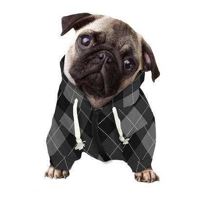 Dark Grey Argyle Pattern Print Dog Zip Up Hoodie