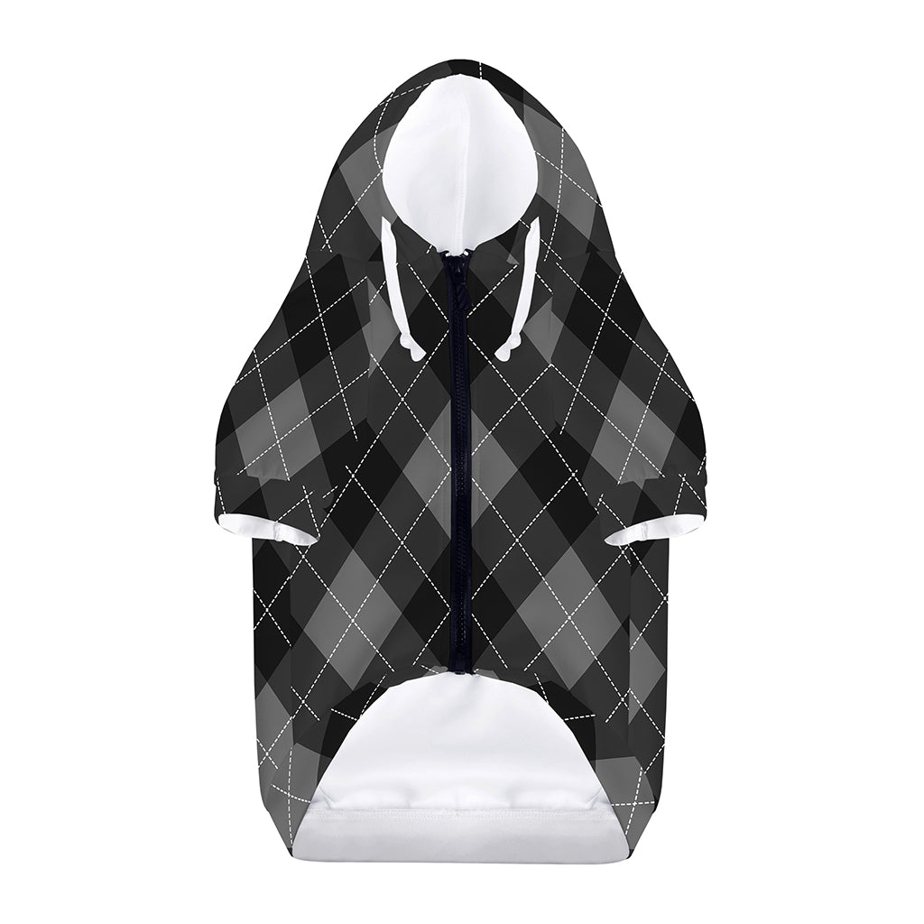 Dark Grey Argyle Pattern Print Dog Zip Up Hoodie