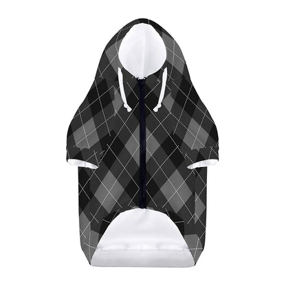 Dark Grey Argyle Pattern Print Dog Zip Up Hoodie