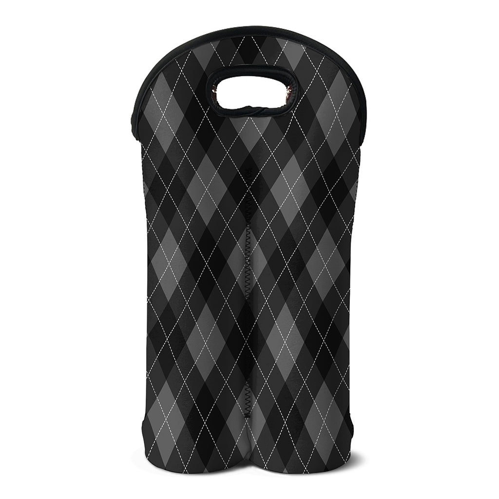 Dark Grey Argyle Pattern Print Double Neoprene Wine Tote