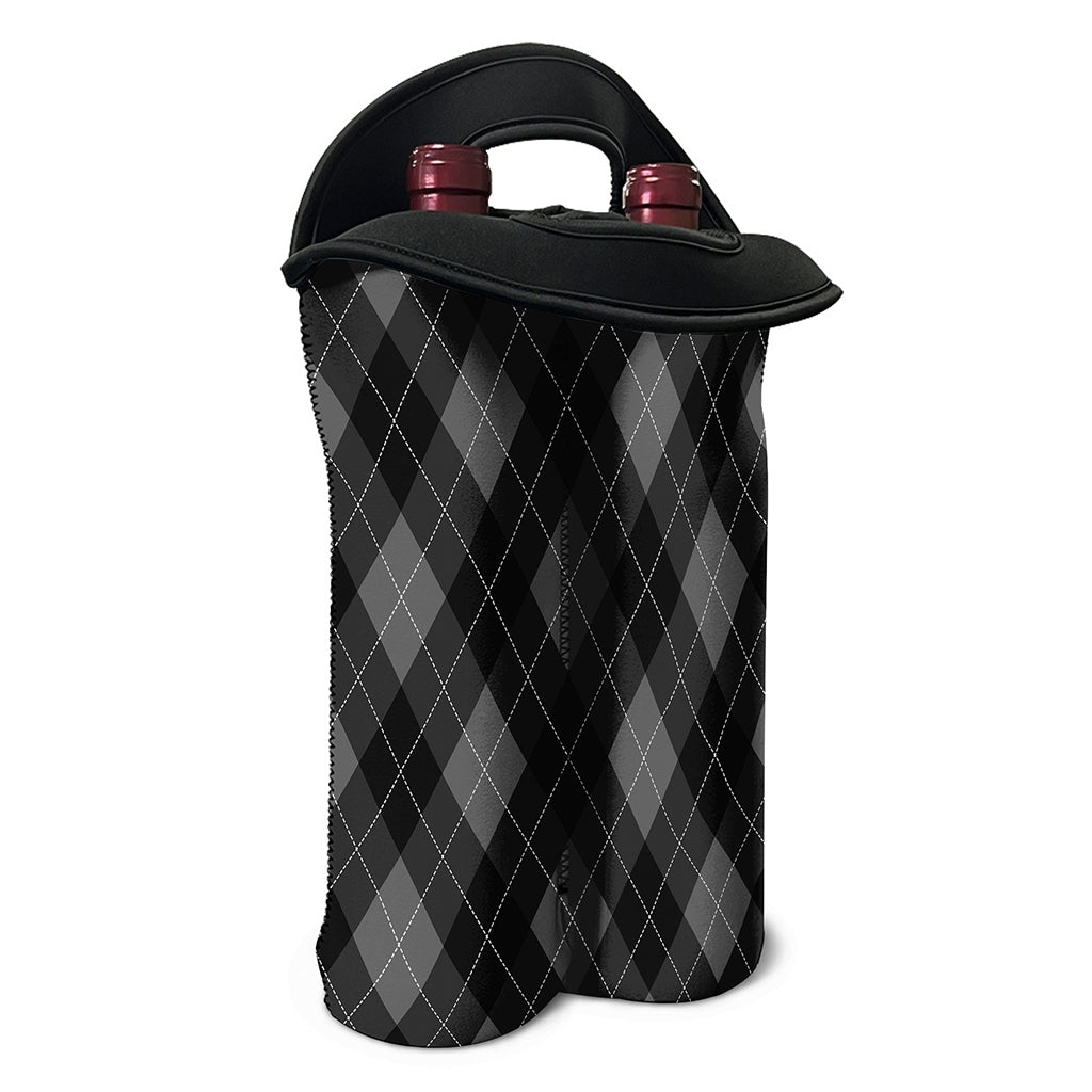 Dark Grey Argyle Pattern Print Double Neoprene Wine Tote
