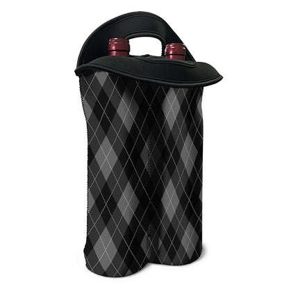 Dark Grey Argyle Pattern Print Double Neoprene Wine Tote