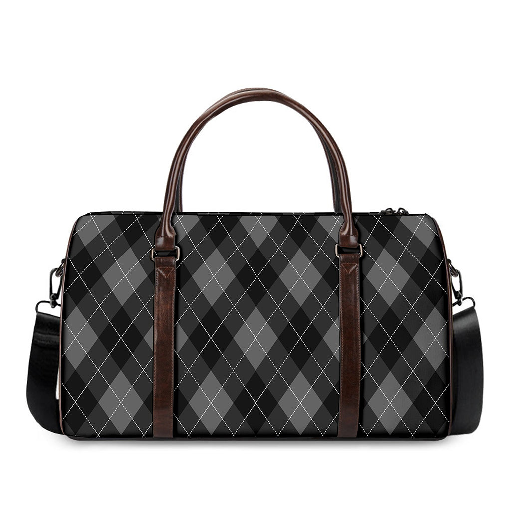 Dark Grey Argyle Pattern Print Duffle Bag