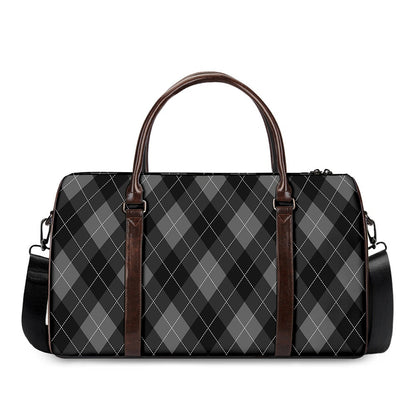 Dark Grey Argyle Pattern Print Duffle Bag