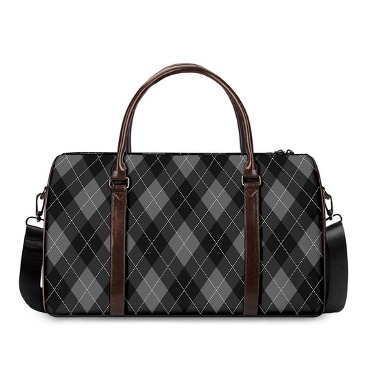 Dark Grey Argyle Pattern Print Duffle Bag