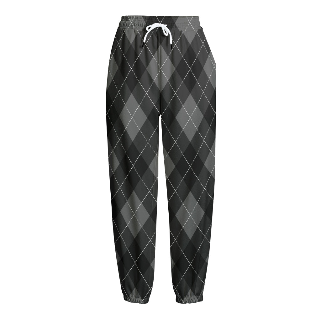 Dark Grey Argyle Pattern Print Fleece Lined Knit Pants