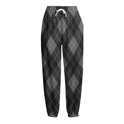 Dark Grey Argyle Pattern Print Fleece Lined Knit Pants