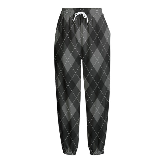 Dark Grey Argyle Pattern Print Fleece Lined Knit Pants