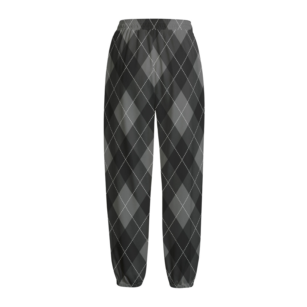 Dark Grey Argyle Pattern Print Fleece Lined Knit Pants