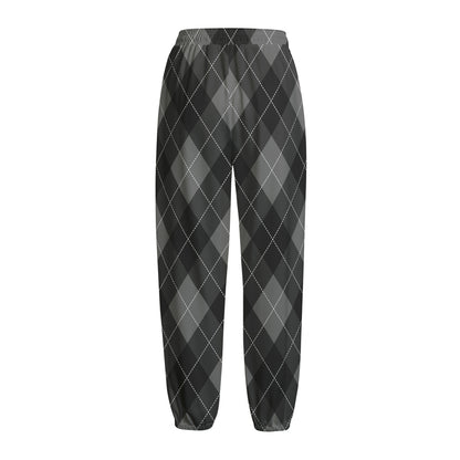 Dark Grey Argyle Pattern Print Fleece Lined Knit Pants