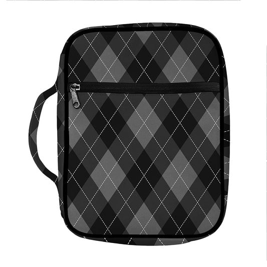 Dark Grey Argyle Pattern Print Front Pocket Bible Bag