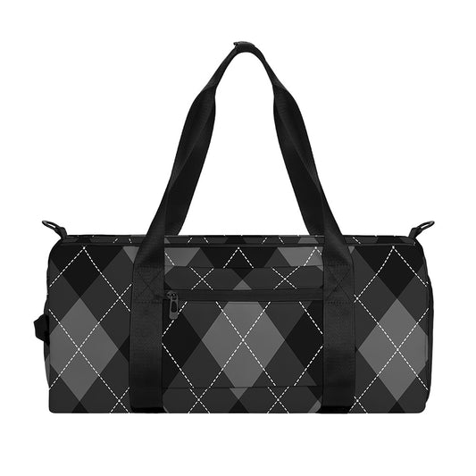 Dark Grey Argyle Pattern Print Gym Bag