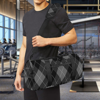 Dark Grey Argyle Pattern Print Gym Bag