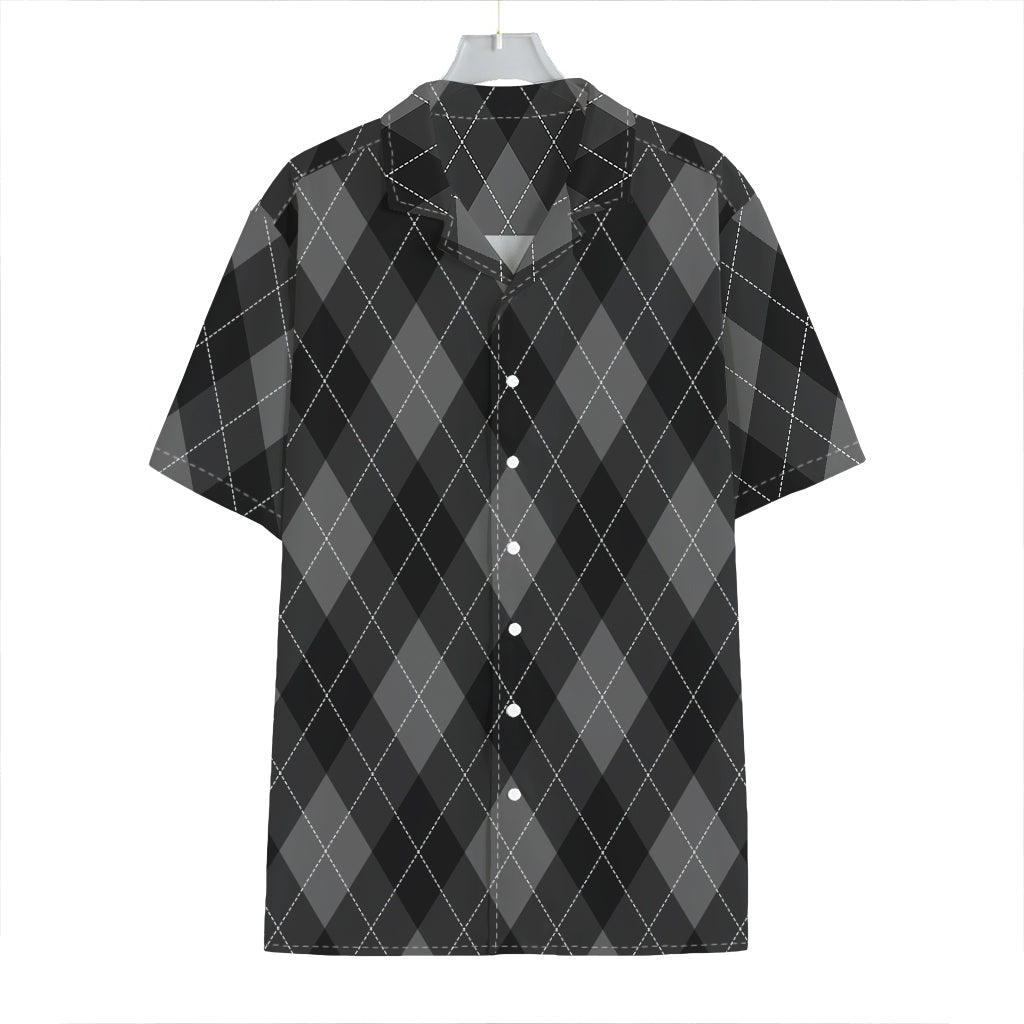 Dark Grey Argyle Pattern Print Hawaiian Shirt
