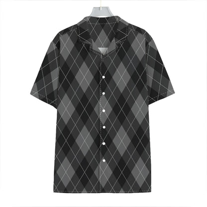 Dark Grey Argyle Pattern Print Hawaiian Shirt
