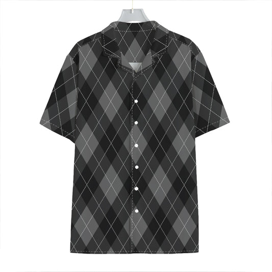 Dark Grey Argyle Pattern Print Hawaiian Shirt