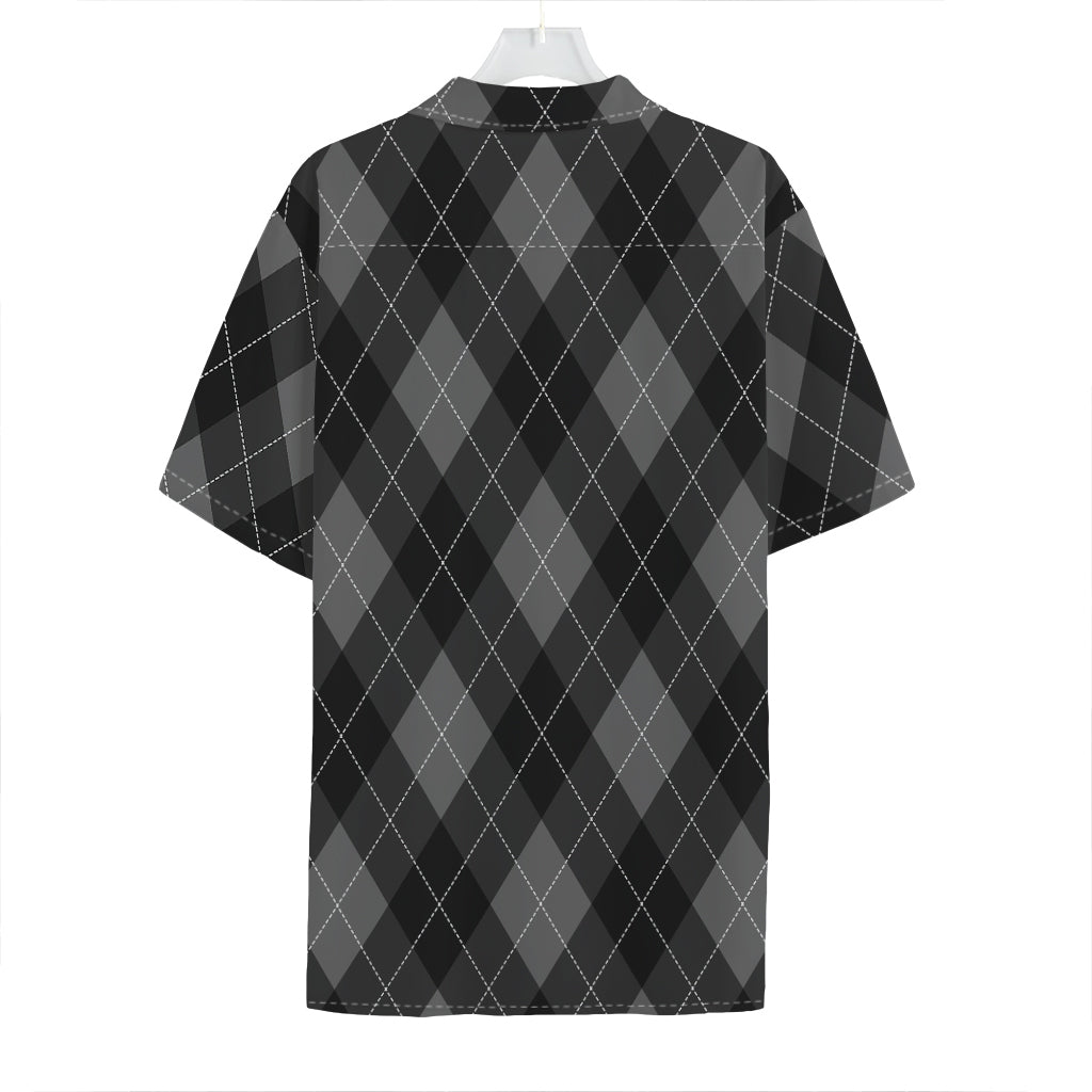 Dark Grey Argyle Pattern Print Hawaiian Shirt