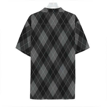 Dark Grey Argyle Pattern Print Hawaiian Shirt